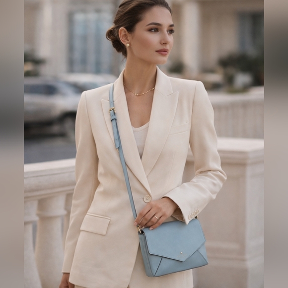 Kate Spade Light Blue Leather Crossbody Bag Envelope Flap Quiet Luxury Garden - Picture 1 of 16